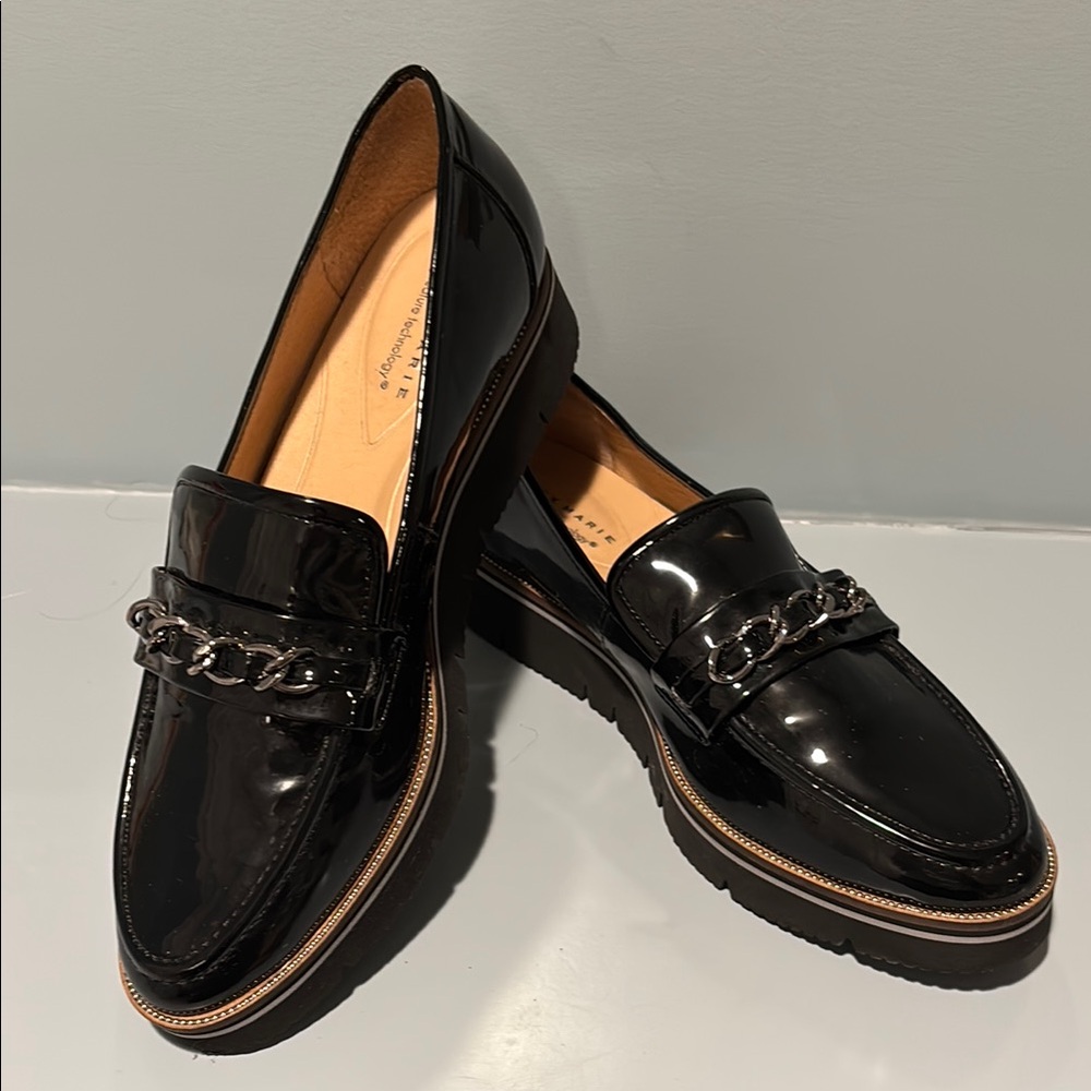 Alex Marie Black Loafers with Chain Detail and Platform Sole